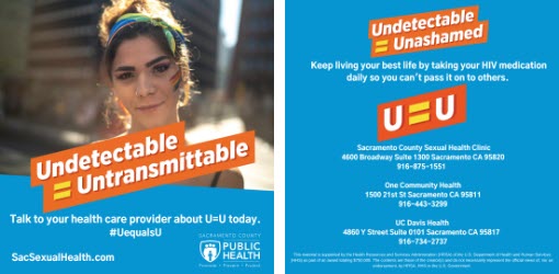 Downloadable poster: Undetectable equals Untransmittable. Talk to your health care provider about U=U today.