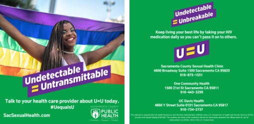 Downloadable poster: Undetectable equals Untransmittable. Talk to your health care provider about U=U today.